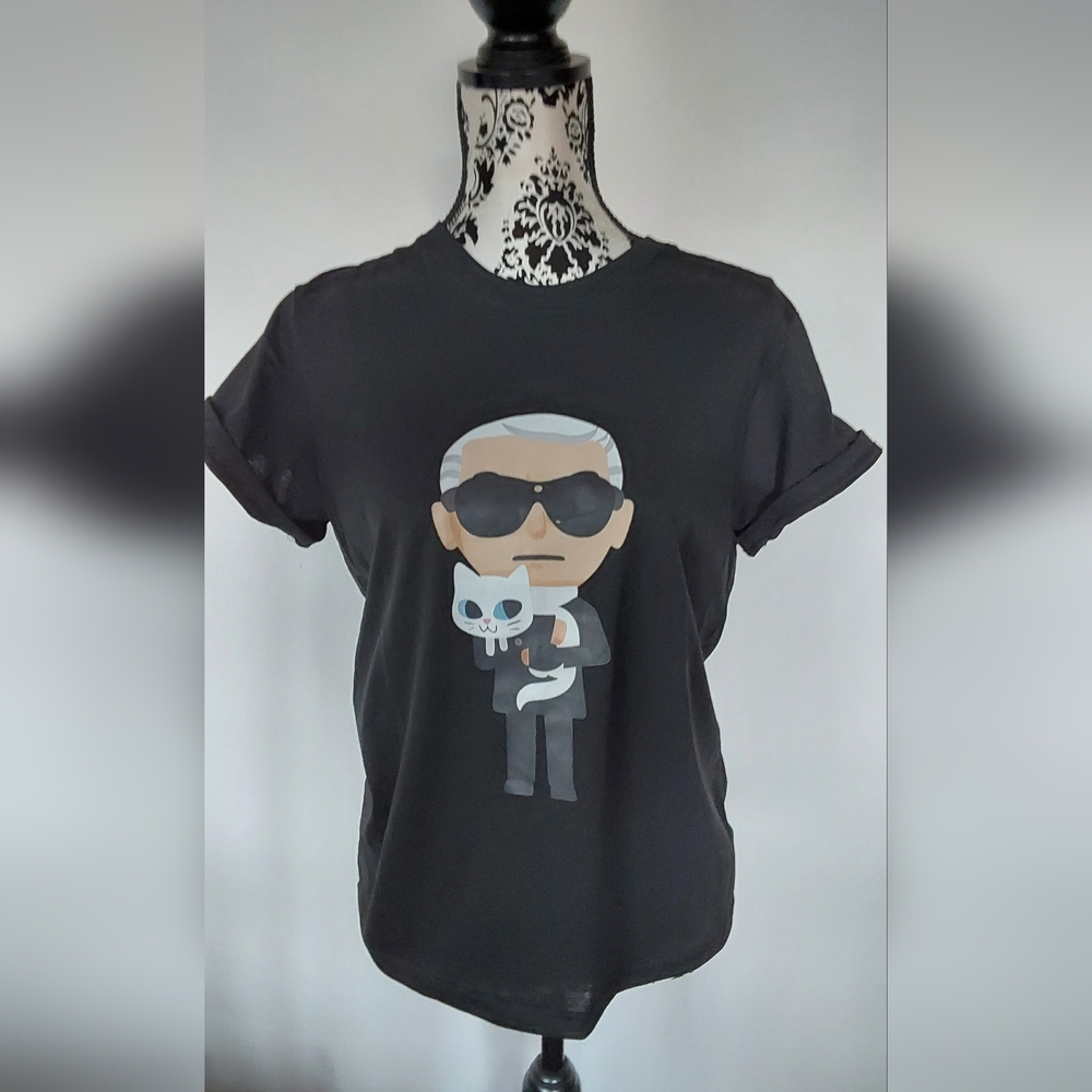 CASUAL BLACK GRAPHIC SHORT SLEEVE T-SHIRT  L